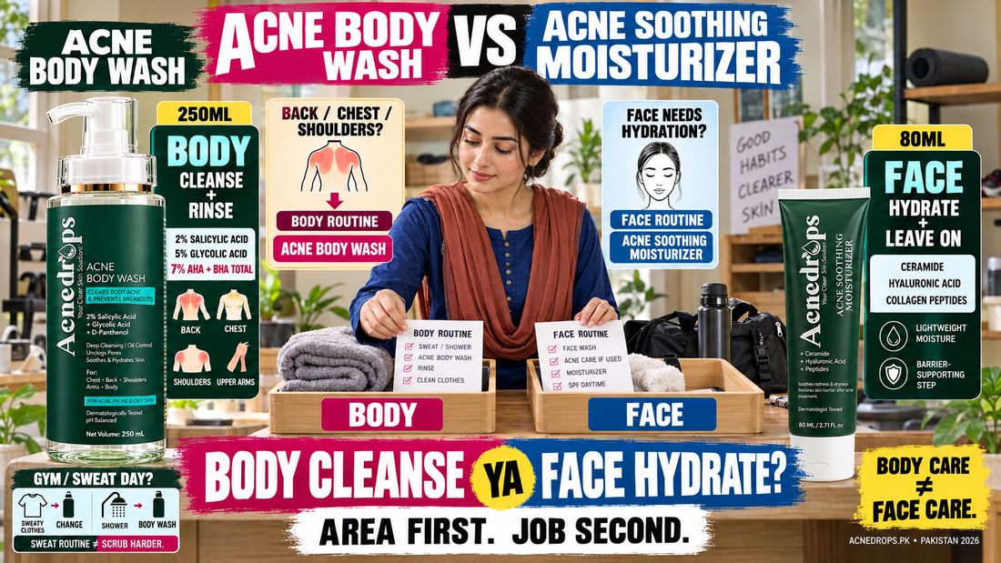 Acne Body Wash vs Moisturizer – Cleanse Body Acne or Hydrate Face? Pakistan 2026