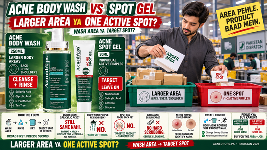 Acne Body Wash vs Spot Gel – Larger Body Areas or Individual Pimples? Pakistan 2026