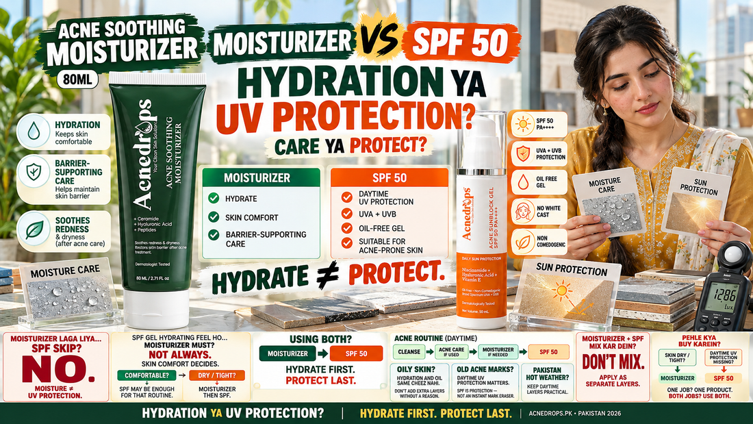 Acne Moisturizer vs SPF 50 – Hydration or Sun Protection? Pakistan 2026