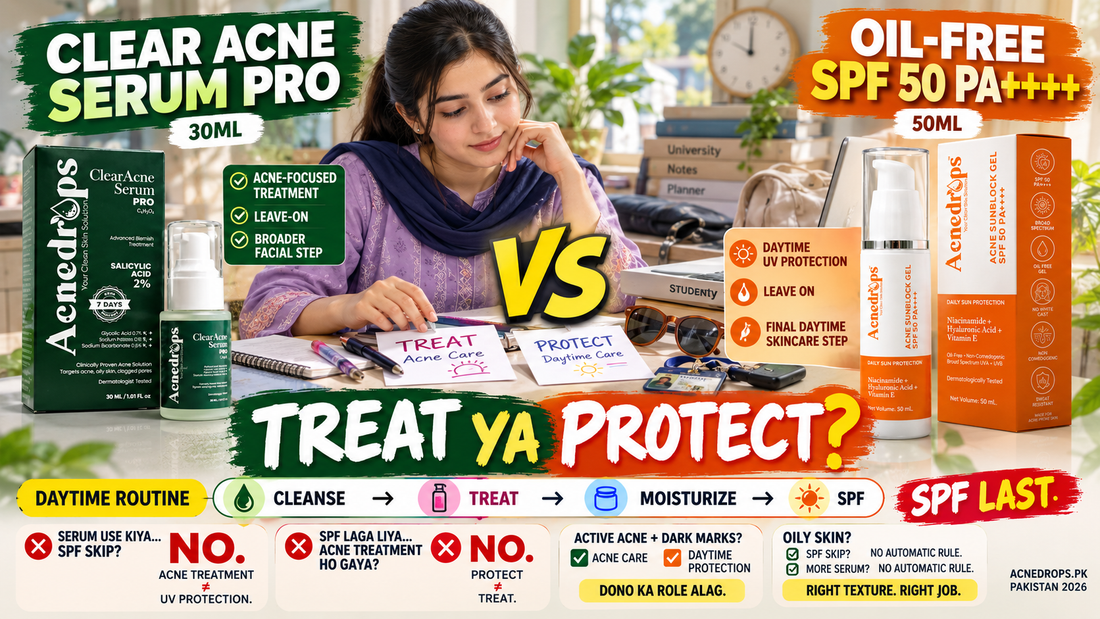 Acne Serum vs SPF 50 – Treat Acne or Protect Skin? Pakistan 2026