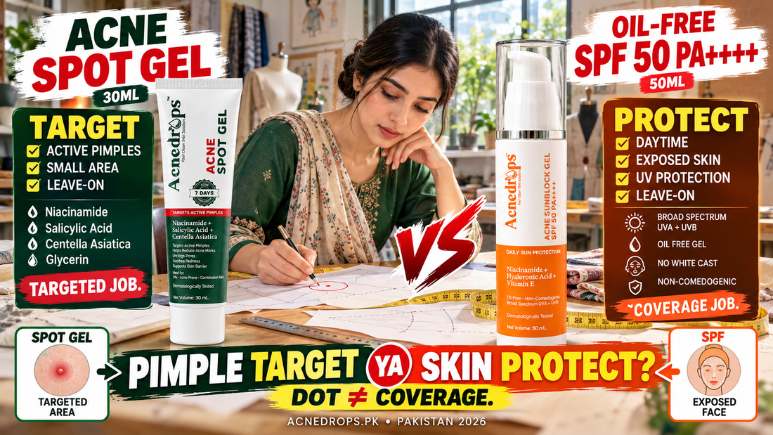 Acne Spot Gel vs SPF 50 – Target Pimples or Protect Skin? Pakistan 2026