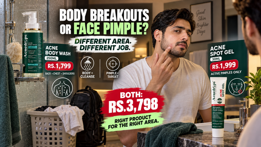 ACNEDROPS Body Wash + Spot Gel Rs.3,798 – Body Breakouts vs Active Face Pimples