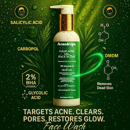Clear Gel Face Wash with 2% Salicylic Acid + Glycolic Acid (For Acne-Prone Skin) | Free Gift Inside